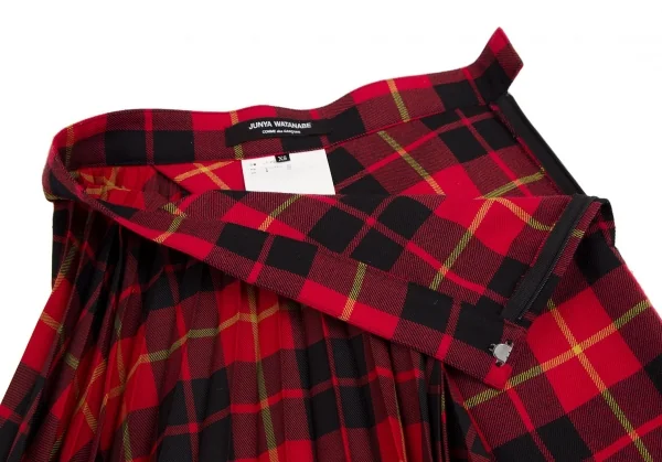 ジュンヤワタナベ コムデギャルソンJUNYA WATANABE COMME des GARCONS タータンチェックプリーツアシンメトリースカートパンツ 赤黒XS K-110306_004