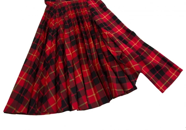 ジュンヤワタナベ コムデギャルソンJUNYA WATANABE COMME des GARCONS タータンチェックプリーツアシンメトリースカートパンツ 赤黒XS K-110306_005