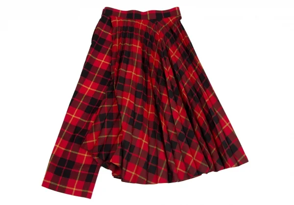 ジュンヤワタナベ コムデギャルソンJUNYA WATANABE COMME des GARCONS タータンチェックプリーツアシンメトリースカートパンツ 赤黒XS K-110306_008