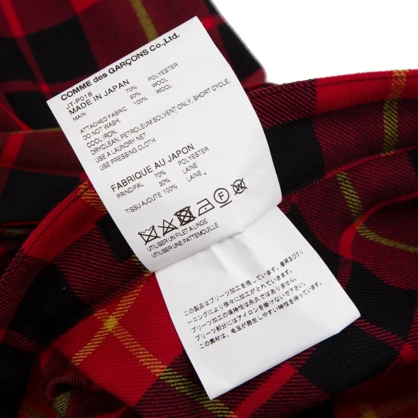 ジュンヤワタナベ コムデギャルソンJUNYA WATANABE COMME des GARCONS タータンチェックプリーツアシンメトリースカートパンツ 赤黒XS K-110306_011