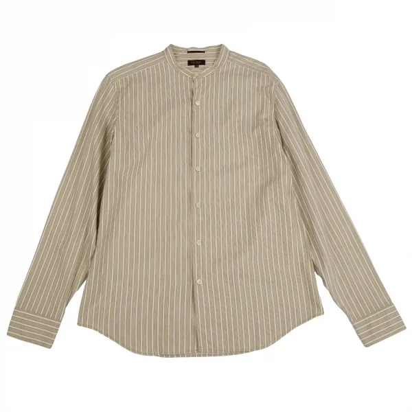 ポールスミスPaul Smith COLLECTION ストライプバンドカラーシャツ ベージュ白M K-110316_001