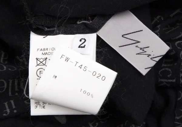ヨウジヤマモト ファムYohji Yamamoto FEMME レタリングプリント肩開きTシャツ 黒2 K-110328_015