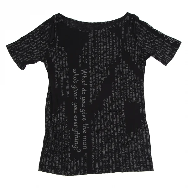 ヨウジヤマモト ファムYohji Yamamoto FEMME レタリングプリント肩開きTシャツ 黒2 K-110328_002