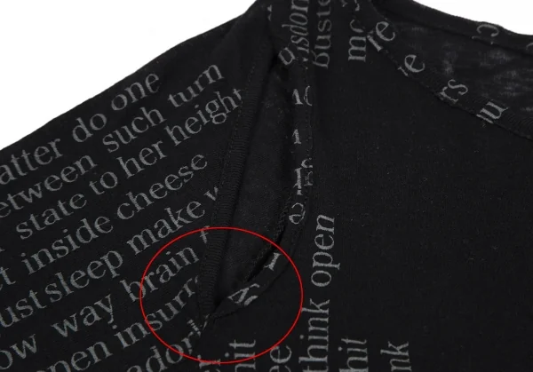 ヨウジヤマモト ファムYohji Yamamoto FEMME レタリングプリント肩開きTシャツ 黒2 K-110328_004
