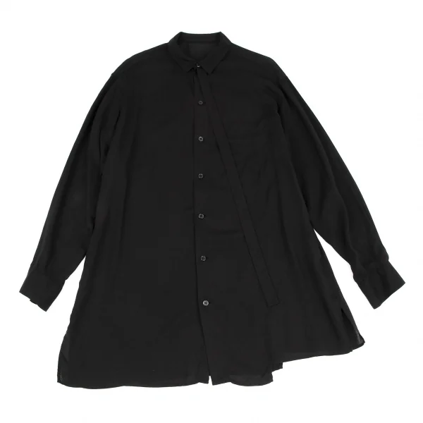 ヨウジヤマモト プールオムYohji Yamamoto POUR HOMME テンセルローンナロータイ付き切替ロングシャツ 黒3 K-110342_001