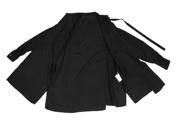 ヨウジヤマモト プールオムYohji Yamamoto POUR HOMME テンセルローンナロータイ付き切替ロングシャツ 黒3 K-110342_008