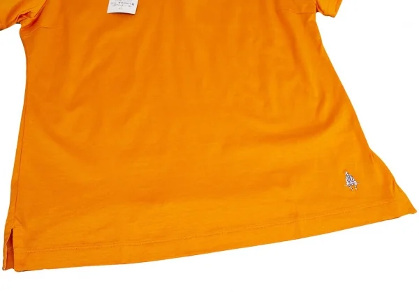 新品！ポールスチュアート スポーツPaul Stuart SPORT シャツ切替Vネック半袖トップス オレンジ白L 【レディース】 新品!ポールスチュアート スポーツPaul Stuart SPORT シャツ切替