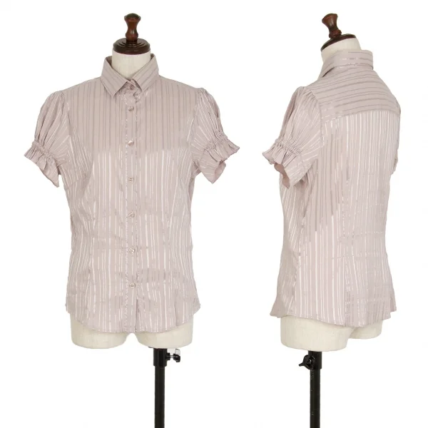 ナラカミーチェNARACAMICIE グリッターストライプストレッチ半袖ギャザーシャツ グレーピンクIII K-110361_001