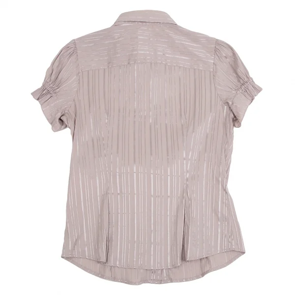 ナラカミーチェNARACAMICIE グリッターストライプストレッチ半袖ギャザーシャツ グレーピンクIII K-110361_010