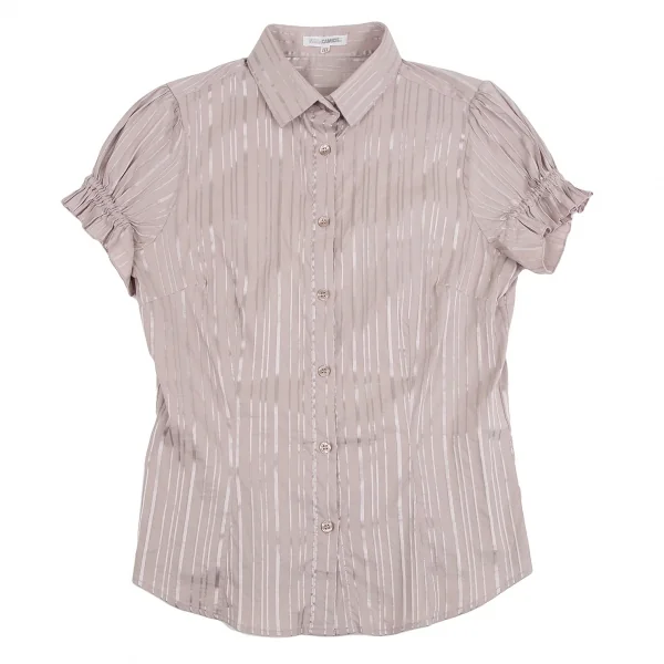 ナラカミーチェNARACAMICIE グリッターストライプストレッチ半袖ギャザーシャツ グレーピンクIII K-110361_002