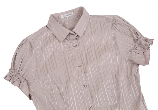 ナラカミーチェNARACAMICIE グリッターストライプストレッチ半袖ギャザーシャツ グレーピンクIII K-110361_003