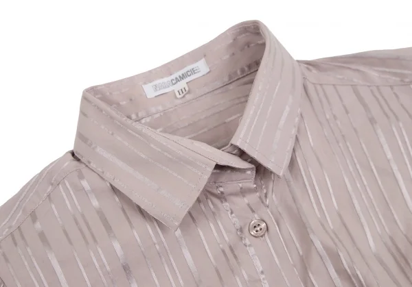 ナラカミーチェNARACAMICIE グリッターストライプストレッチ半袖ギャザーシャツ グレーピンクIII K-110361_004