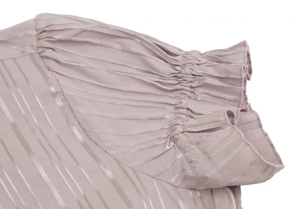 ナラカミーチェNARACAMICIE グリッターストライプストレッチ半袖ギャザーシャツ グレーピンクIII K-110361_007