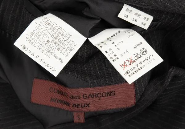 コムデギャルソン オムドゥCOMME des GARCONS HOMME DEUX シルク混ウールピンストライプジャケット チャコールS K-110371_015