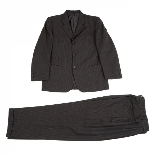 コムデギャルソン オムドゥCOMME des GARCONS HOMME DEUX シルク混ウールピンストライプセットアップスーツ チャコールS K-110373_001