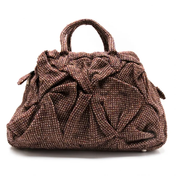 ジュンヤワタナベ コムデギャルソンJUNYA WATANABE COMME des GARCONS ウールツイードつまみデザインハンドバッグ 茶 K-110392_001