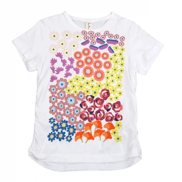 タオ コムデギャルソンtao COMME des GARCONS マルチフラワープリントサイドギャザーTシャツ 白S K-110396_001