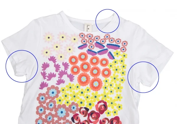 タオ コムデギャルソンtao COMME des GARCONS マルチフラワープリントサイドギャザーTシャツ 白S K-110396_002