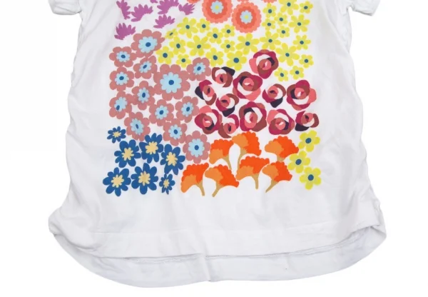 タオ コムデギャルソンtao COMME des GARCONS マルチフラワープリントサイドギャザーTシャツ 白S K-110396_008