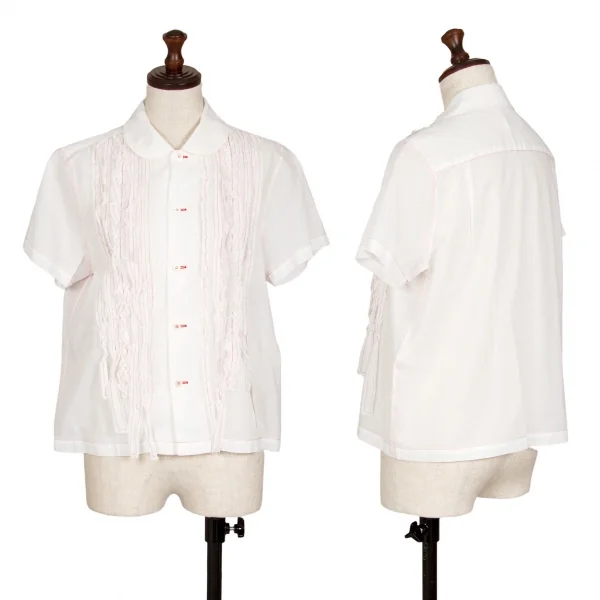 ローブドシャンブル コムデギャルソンrobe de chambre COMME des GARCONS テーピングフリルラウンドカラー半袖ブラウス 白S K-110408_001