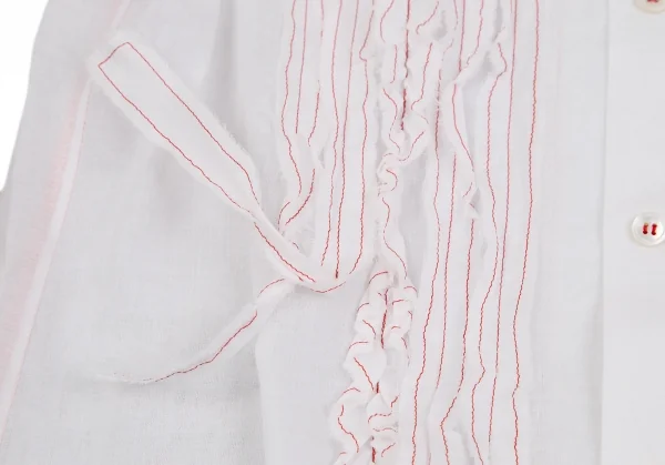 ローブドシャンブル コムデギャルソンrobe de chambre COMME des GARCONS テーピングフリルラウンドカラー半袖ブラウス 白S K-110408_011