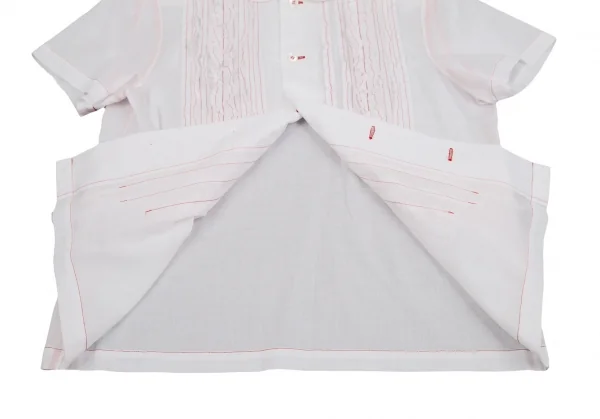 ローブドシャンブル コムデギャルソンrobe de chambre COMME des GARCONS テーピングフリルラウンドカラー半袖ブラウス 白S K-110408_012