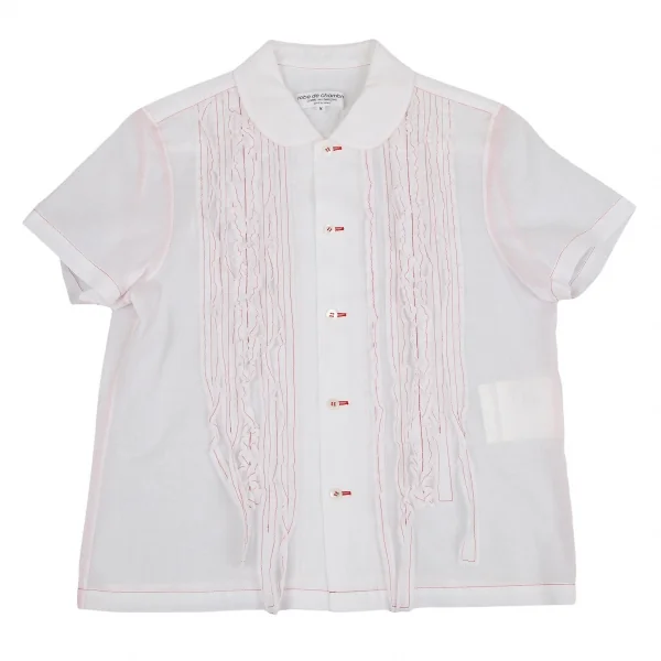 ローブドシャンブル コムデギャルソンrobe de chambre COMME des GARCONS テーピングフリルラウンドカラー半袖ブラウス 白S K-110408_002