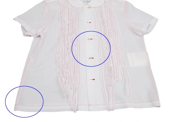 ローブドシャンブル コムデギャルソンrobe de chambre COMME des GARCONS テーピングフリルラウンドカラー半袖ブラウス 白S K-110408_008
