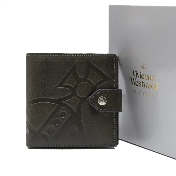 ヴィヴィアンウエストウッドVivienne Westwood レザージャイアントオーブウォレット 二つ折り財布 こげ茶 K-110432_001