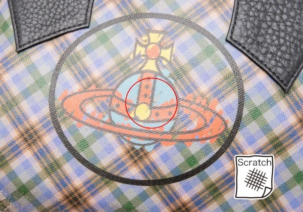 ヴィヴィアンウエストウッドVivienne Westwood コーティングキャンバスチェックオーブプリントハンドバッグ マルチ K-110438_011