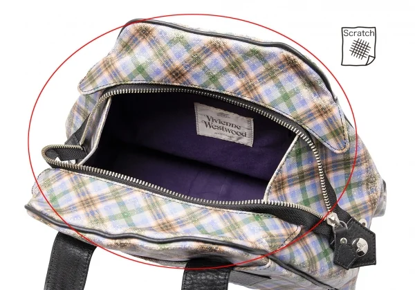 ヴィヴィアンウエストウッドVivienne Westwood コーティングキャンバスチェックオーブプリントハンドバッグ マルチ K-110438_015