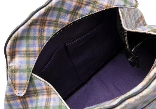 ヴィヴィアンウエストウッドVivienne Westwood コーティングキャンバスチェックオーブプリントハンドバッグ マルチ K-110438_016