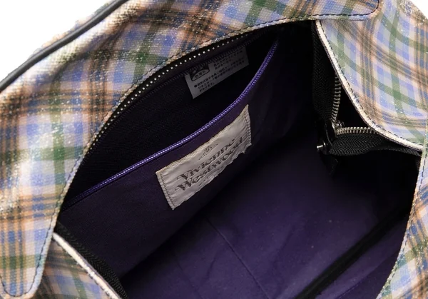ヴィヴィアンウエストウッドVivienne Westwood コーティングキャンバスチェックオーブプリントハンドバッグ マルチ K-110438_017