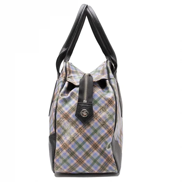 ヴィヴィアンウエストウッドVivienne Westwood コーティングキャンバスチェックオーブプリントハンドバッグ マルチ K-110438_002