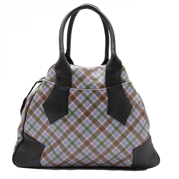 ヴィヴィアンウエストウッドVivienne Westwood コーティングキャンバスチェックオーブプリントハンドバッグ マルチ K-110438_003