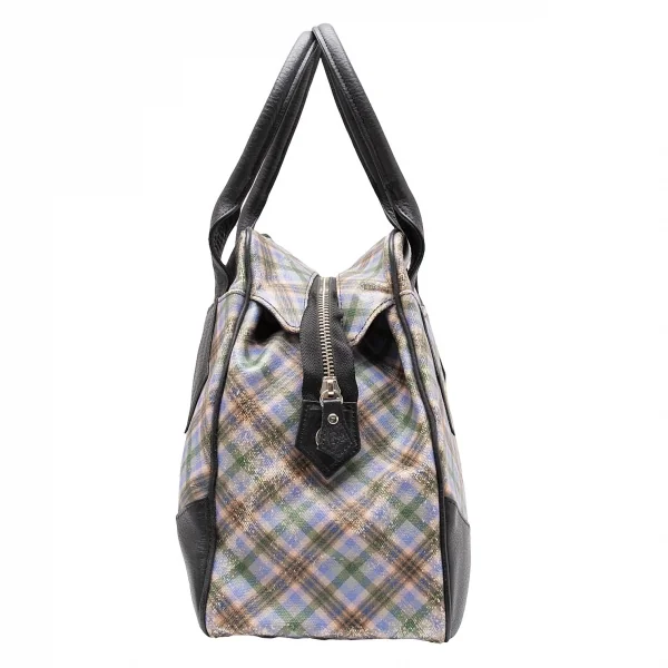 ヴィヴィアンウエストウッドVivienne Westwood コーティングキャンバスチェックオーブプリントハンドバッグ マルチ K-110438_004