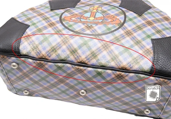 ヴィヴィアンウエストウッドVivienne Westwood コーティングキャンバスチェックオーブプリントハンドバッグ マルチ K-110438_006