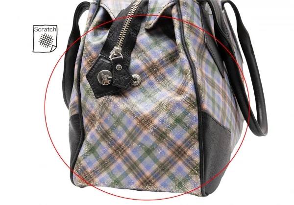 ヴィヴィアンウエストウッドVivienne Westwood コーティングキャンバスチェックオーブプリントハンドバッグ マルチ K-110438_009
