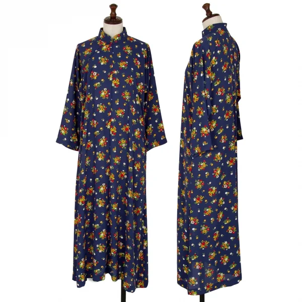 COMME des GARCONS Floral Printed Chiffon Chinese Dress Blue S K-110444_001