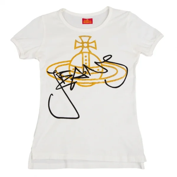 ヴィヴィアンウエストウッドVivienne Westwood 旧赤タグ オーブグリッタープリントTシャツ 白M位 K-110477_001