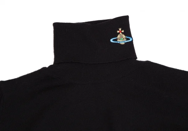 ヴィヴィアンウエストウッドVivienne Westwood 旧赤タグ ウールオーブワンポイント刺繍タートルネックニットセーター 位 黒M K-110478_003