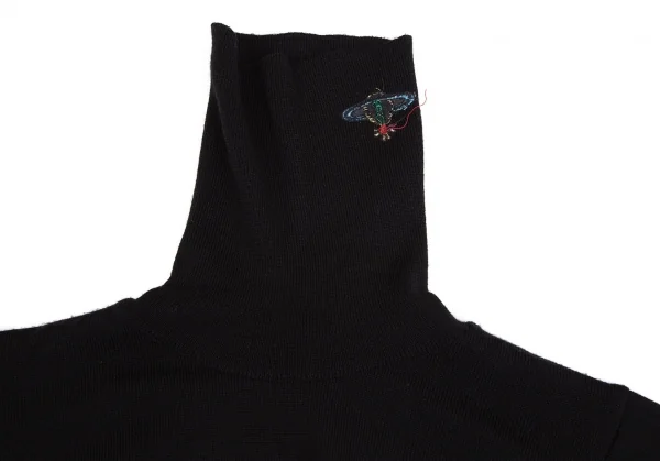 ヴィヴィアンウエストウッドVivienne Westwood 旧赤タグ ウールオーブワンポイント刺繍タートルネックニットセーター 位 黒M K-110478_005
