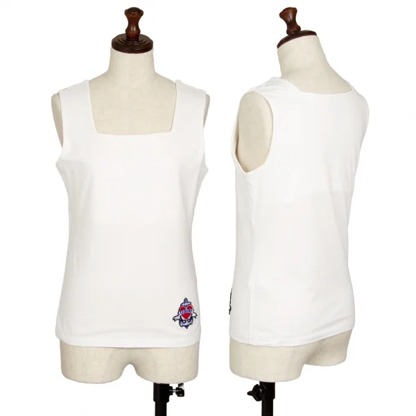 ジャンポールゴルチエ フォー セットプルミエJean Paul GAULTIER FOR SEPT PREMIERES ワッペンワンポイントスクエアネックタンクトップ 白36 K-110487_001