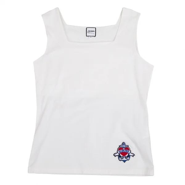 ジャンポールゴルチエ フォー セットプルミエJean Paul GAULTIER FOR SEPT PREMIERES ワッペンワンポイントスクエアネックタンクトップ 白36 K-110487_002