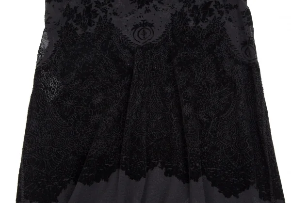 ジャンポールゴルチエ ファムJean Paul GAULTIER FEMME フロッキープリントドレープネックノースリーブワンピース 黒40 K-110521_010