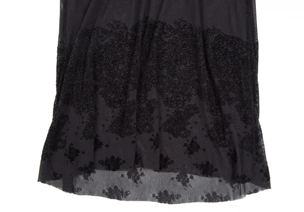 ジャンポールゴルチエ ファムJean Paul GAULTIER FEMME フロッキープリントドレープネックノースリーブワンピース 黒40 K-110521_012