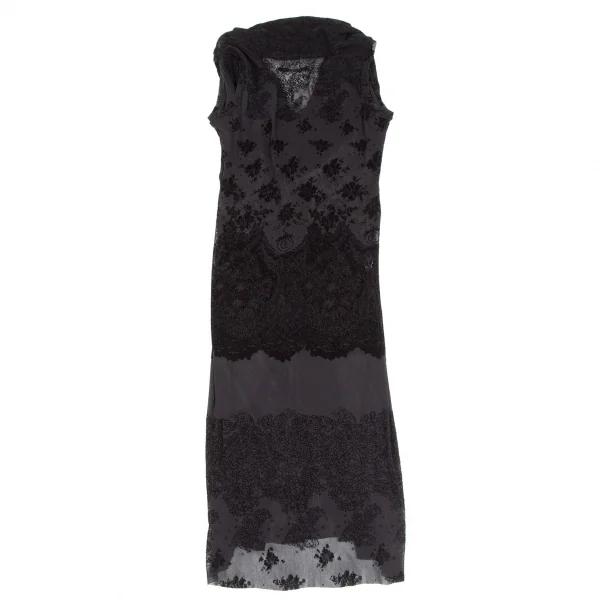 ジャンポールゴルチエ ファムJean Paul GAULTIER FEMME フロッキープリントドレープネックノースリーブワンピース 黒40 K-110521_015