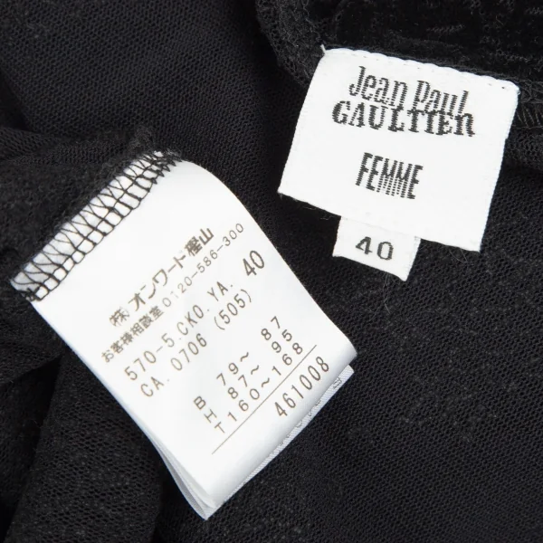 ジャンポールゴルチエ ファムJean Paul GAULTIER FEMME フロッキープリントドレープネックノースリーブワンピース 黒40 K-110521_019