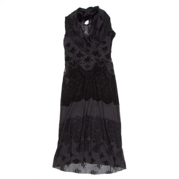 ジャンポールゴルチエ ファムJean Paul GAULTIER FEMME フロッキープリントドレープネックノースリーブワンピース 黒40 K-110521_002