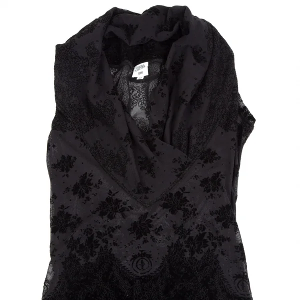 ジャンポールゴルチエ ファムJean Paul GAULTIER FEMME フロッキープリントドレープネックノースリーブワンピース 黒40 K-110521_003